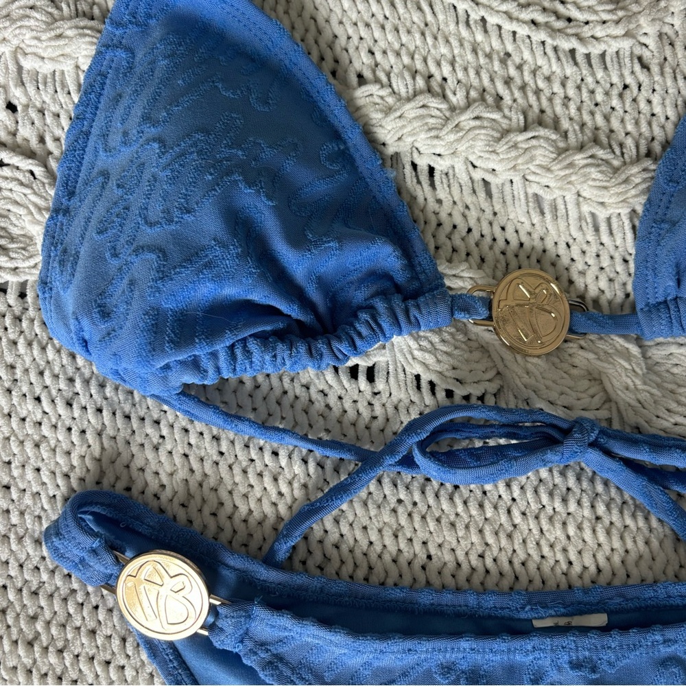 Never Worn Blue Bikini Set With Gold Detailing